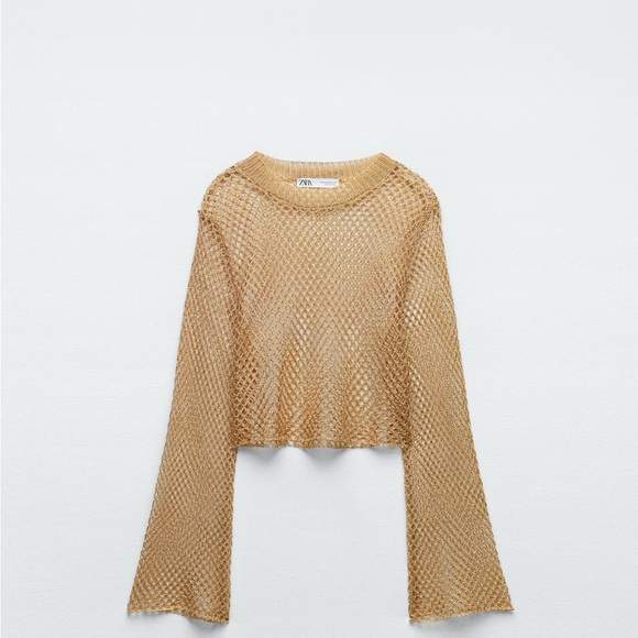 Zara Tops - ZARA METALLIC THREAD KNIT CROP TOP
LIGHT GOLDEN SIZE L 
REF. 9598/104